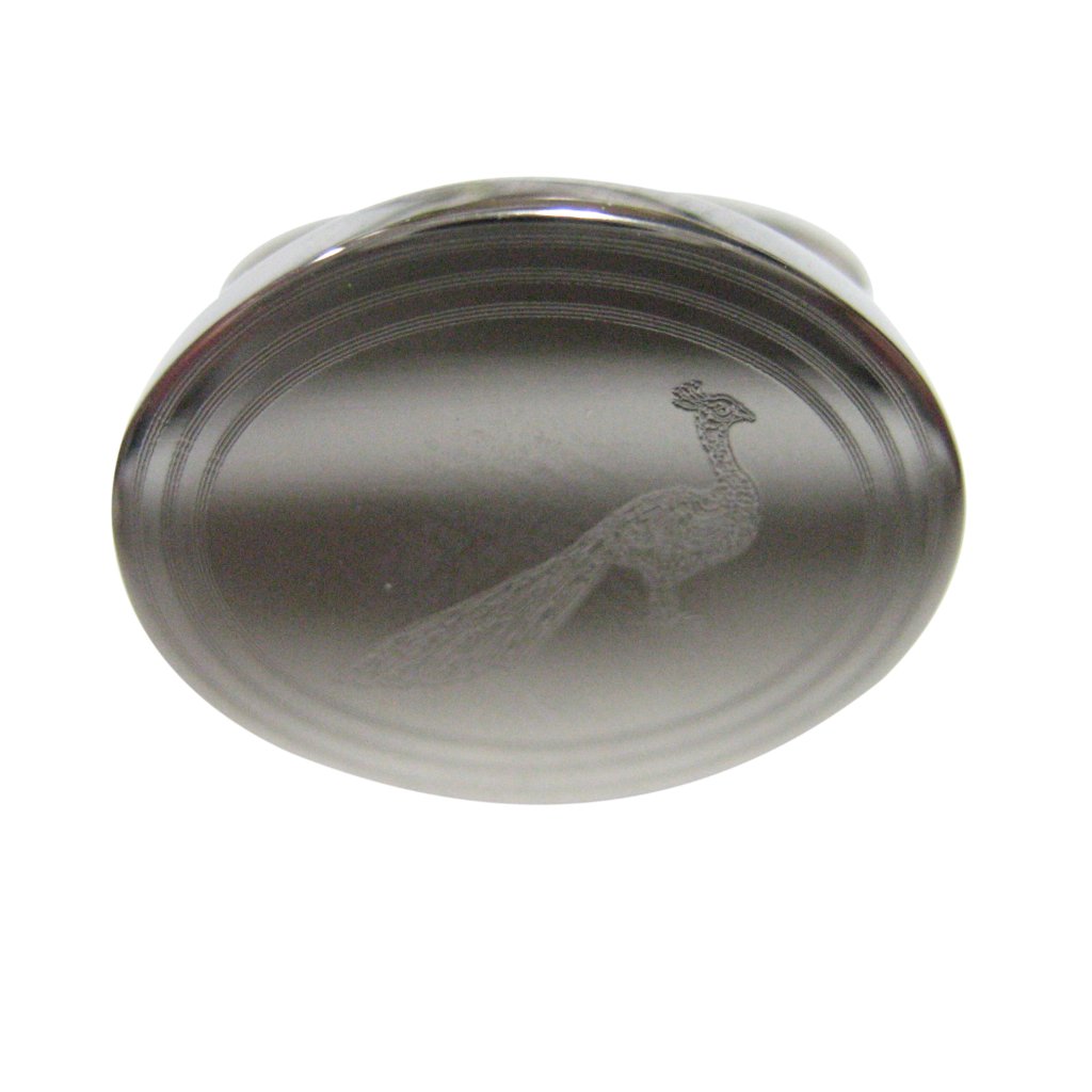 Silver Toned Oval Etched Peacock Bird Adjustable Size Fashion Ring